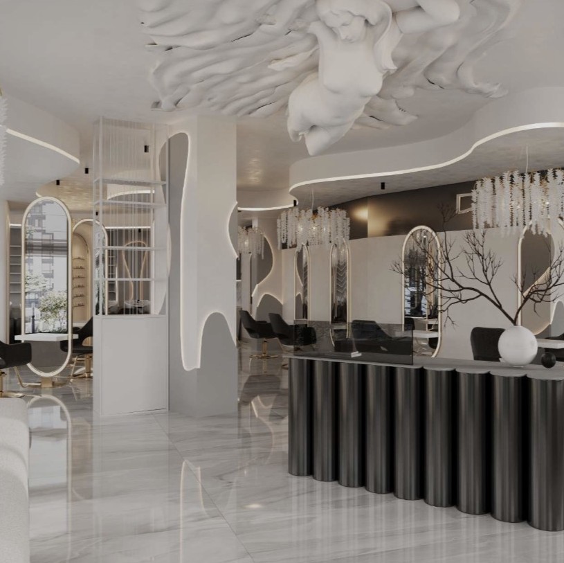 Modern hair salon interior at Davida Salon New York with elegant reception area